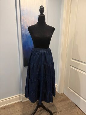Women’s Denim Like Tiered colour Maxi Skirt